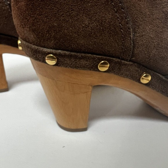 Tory Burch Ginevra Brown Suede Heeled Studded Ankle Boots Size 8M Clog - Picture 7 of 13
